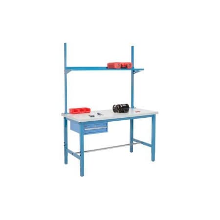 Global Equipment 72x30 Production Workbench Laminate Square Edge - Drawer, Upright   Shelf BL 318984BL